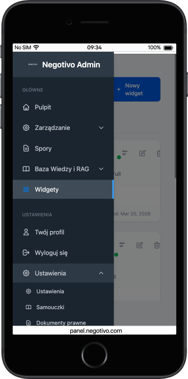 Aplikacja NEGOTIVO na telefonie